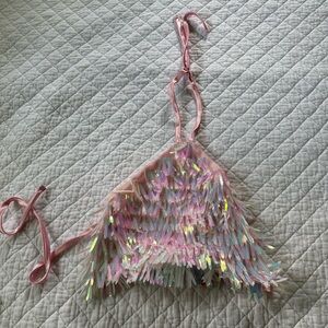 Sparkly Pink Satin Halter Top